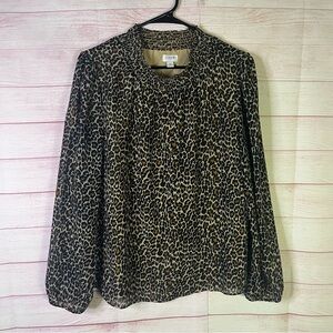 J. Crew Long Sleeve Animal‎ Print Smock Neck Blouse Size Medium